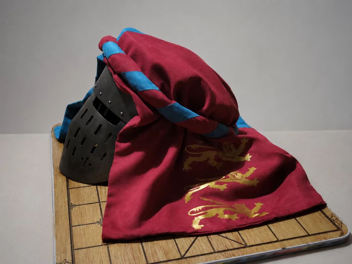 Medieval Knight Armor Surcoat and Headscarf Custom Build - Plantagenet royal arms side drape