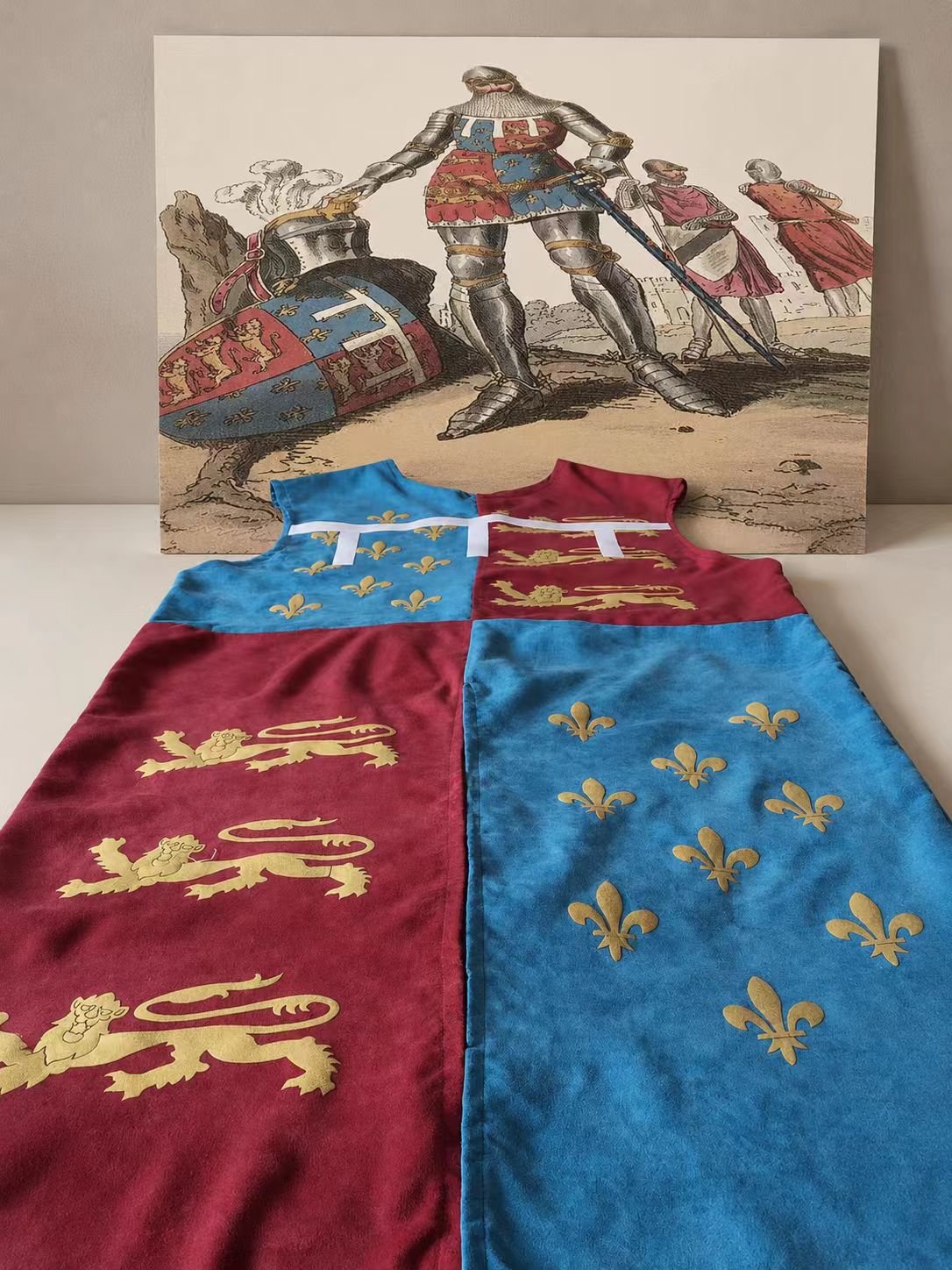 Medieval Knight Armor Surcoat and Headscarf Custom Build - Plantagenet royal arms reference matching