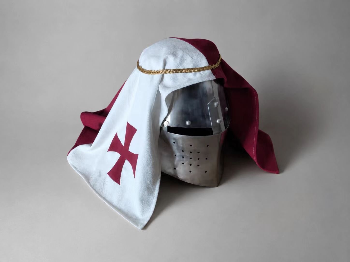 Medieval Knight Armor Surcoat and Headscarf Custom Build - Templar red-cross helmet cover