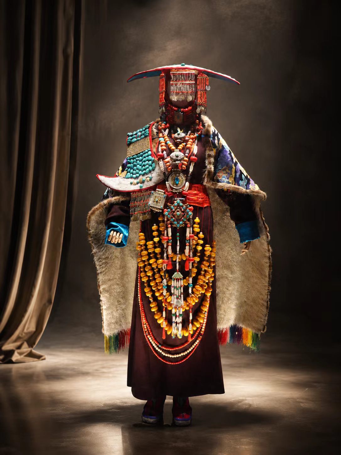 Tibetan Ngari Purang Peacock Costume Full Set showroom image 3