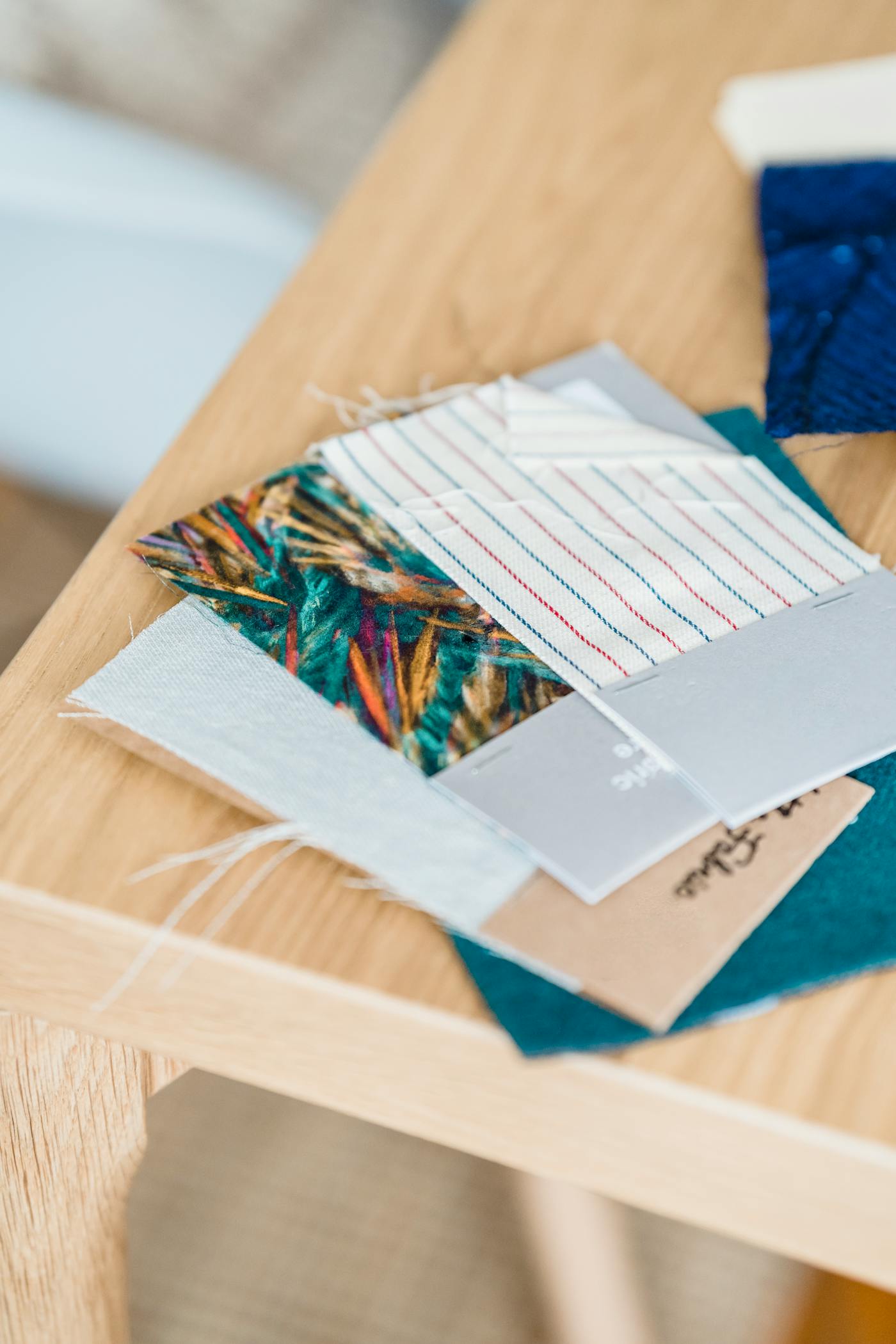 Fabric swatches and textile details for material direction.